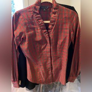 NWOT Brooks Brothers petite long sleeve plaid shirt, color red, size 2P